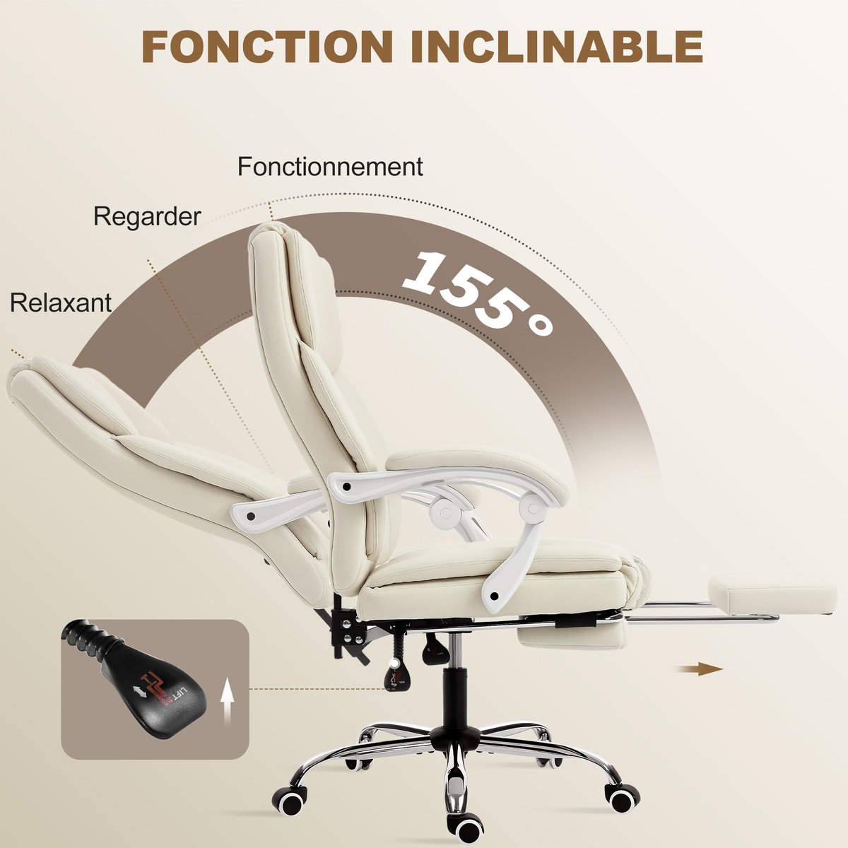 Chaise de bureau Cuir synthétique Beige beige, HOMCOM