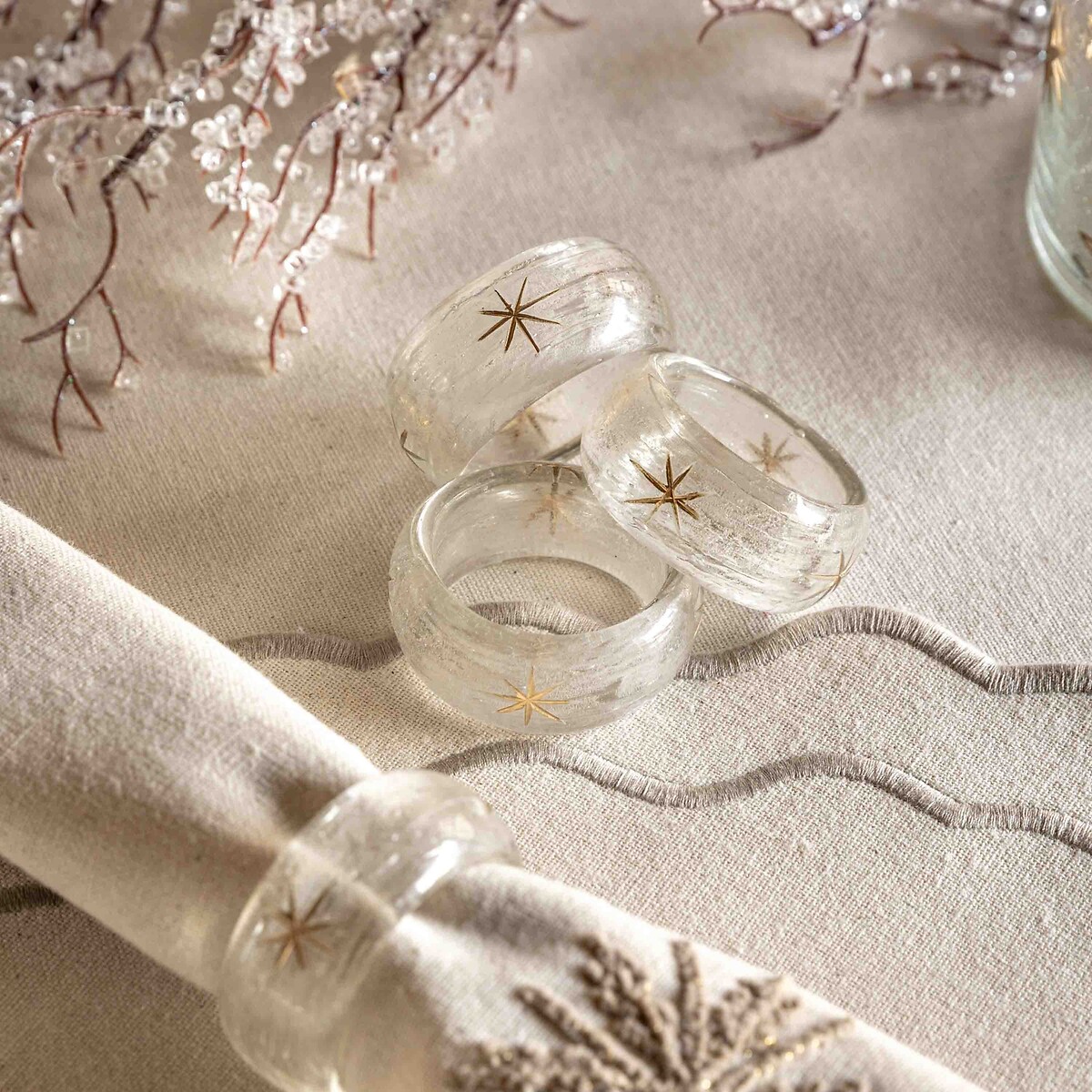 Set of 4 Deco Luxe Snowflake Napkin Rings transparent, ÉDITÉ