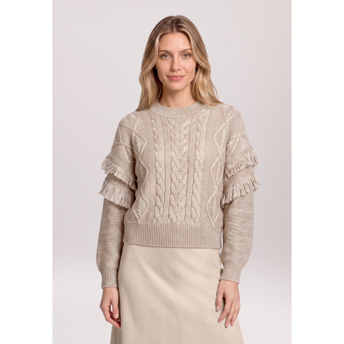 Pull-over en maille à franges taupe melange, BETTY & CO