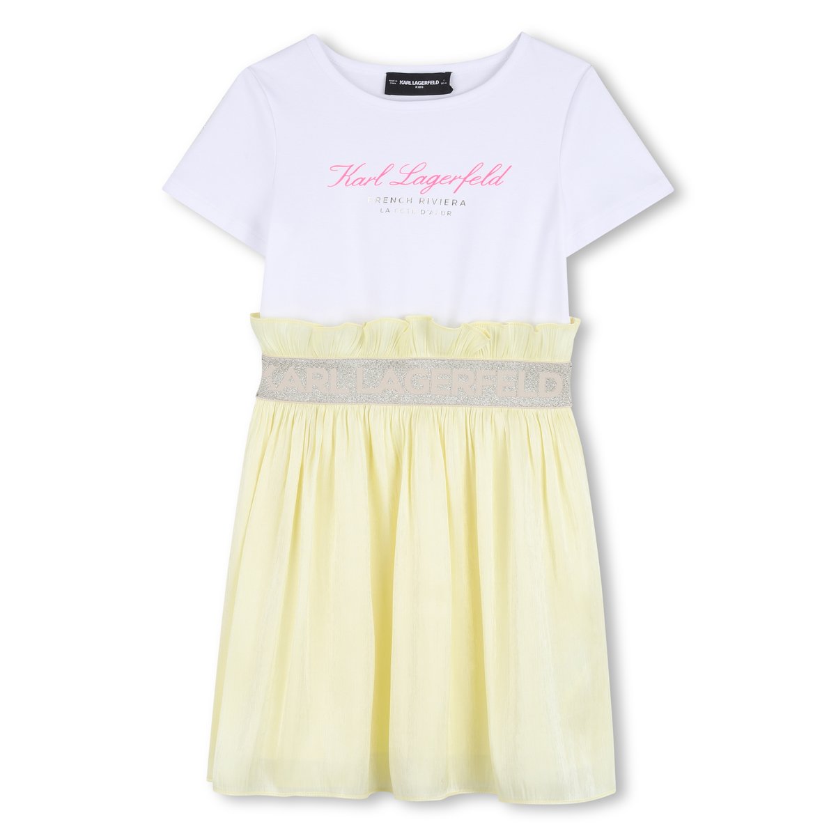 Robe manches courtes bi-matiere jaune blanc, KARL LAGERFELD KIDS