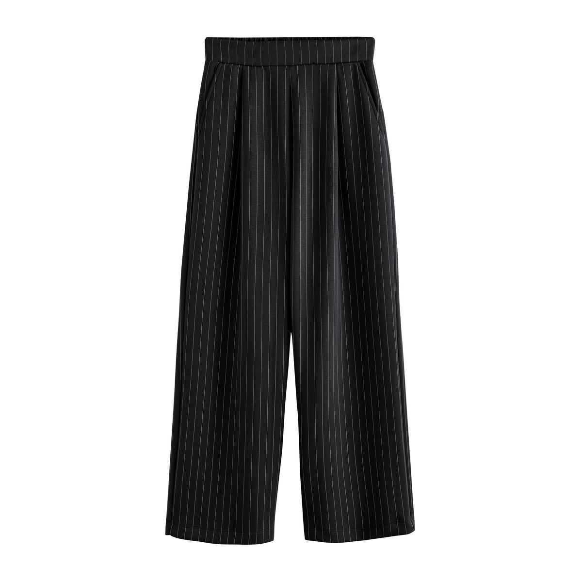 Pantalon fluide plissé à fines rayures noir, NEXT