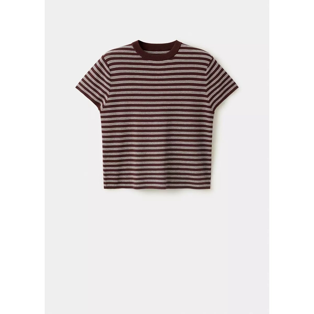 Pull-over maille côtelée manches courtes chocolat, MANGO