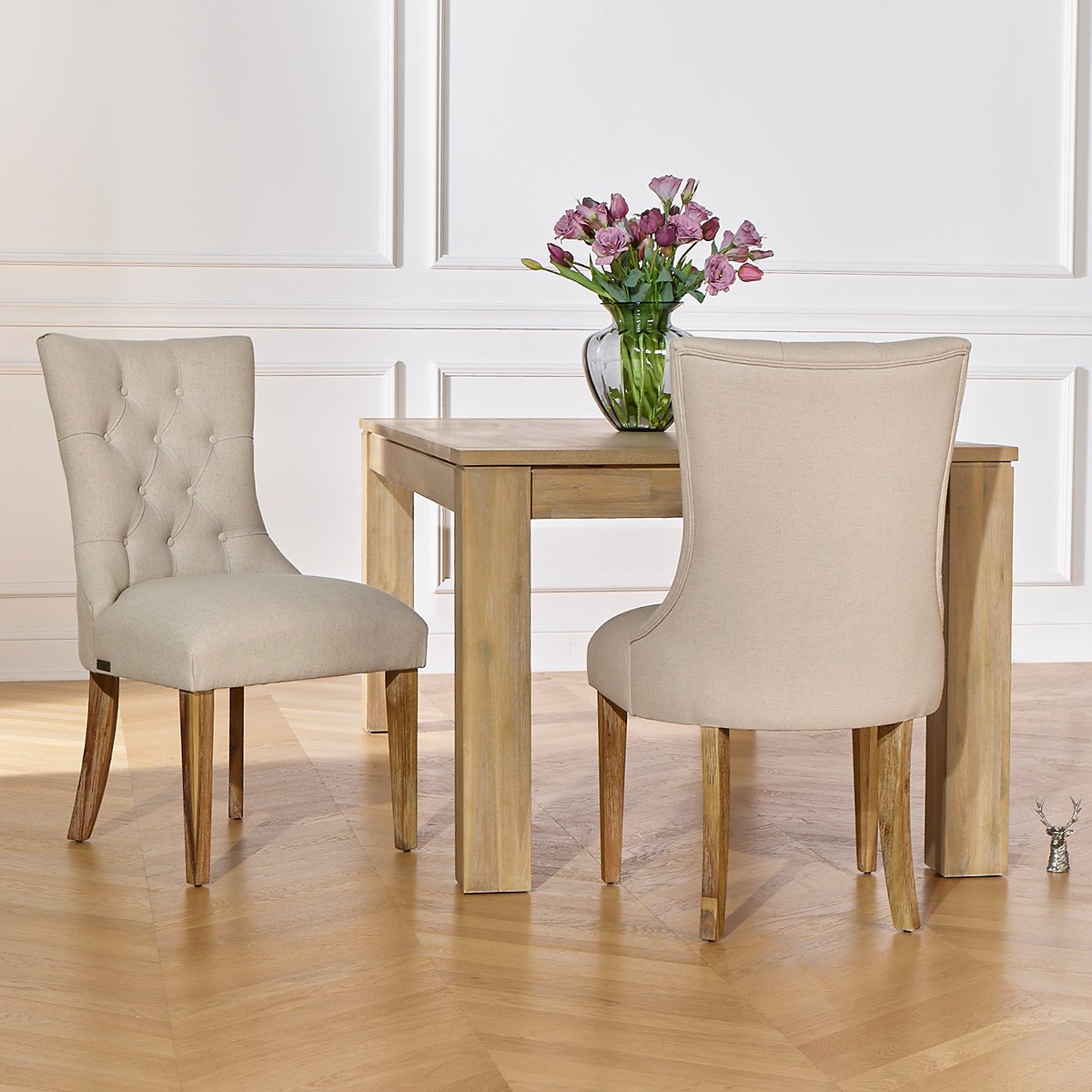 Lot de 2 chaises en bois et lin OPHELIA ficelle, ROBIN DES BOIS