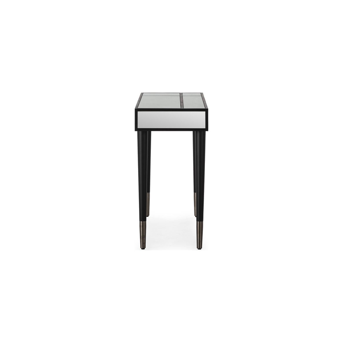 Console miroir glamour aux pieds effilés noir et miroir fumé, RECOLLECTION