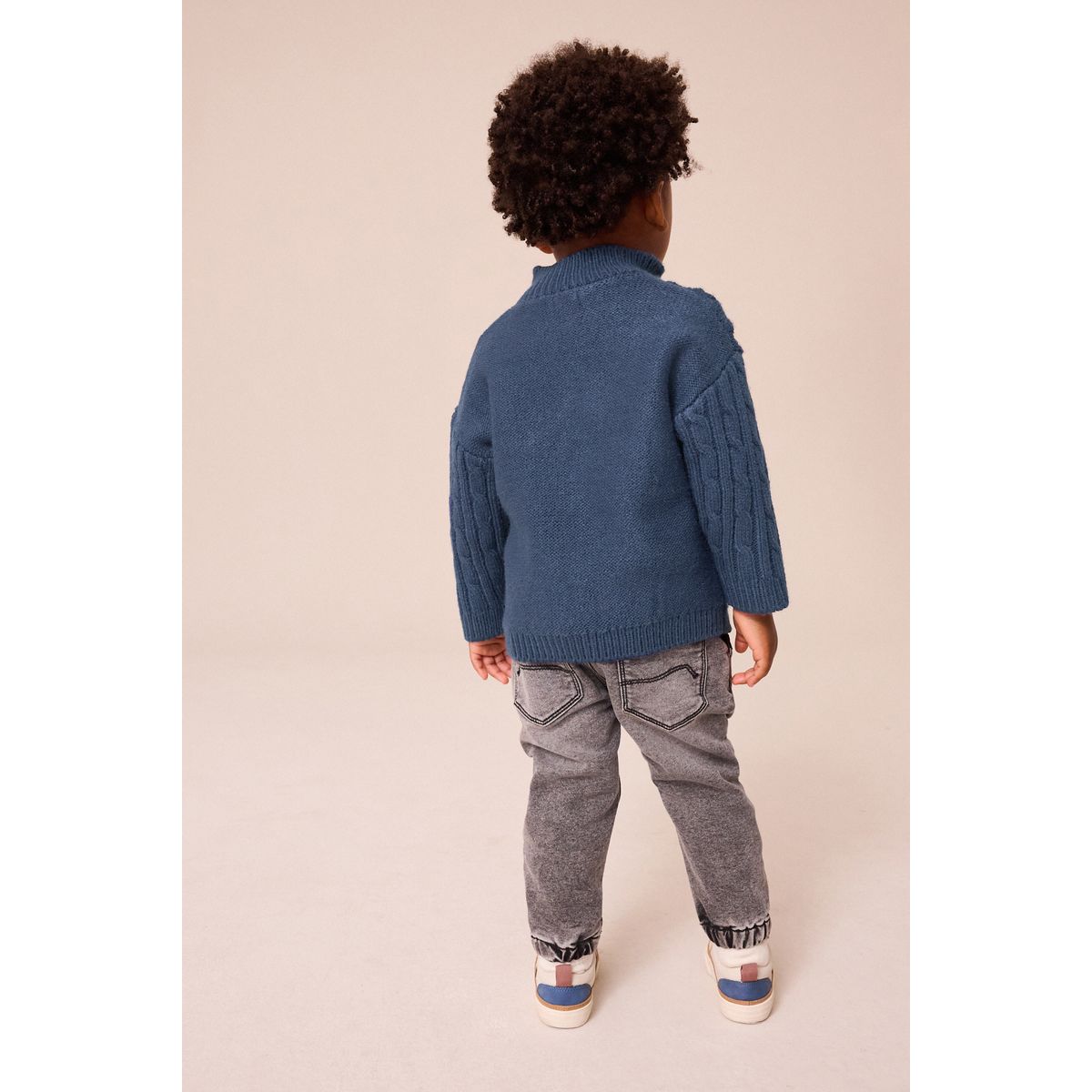 Pull à col zippé en maille torsadée bleu marine, NEXT