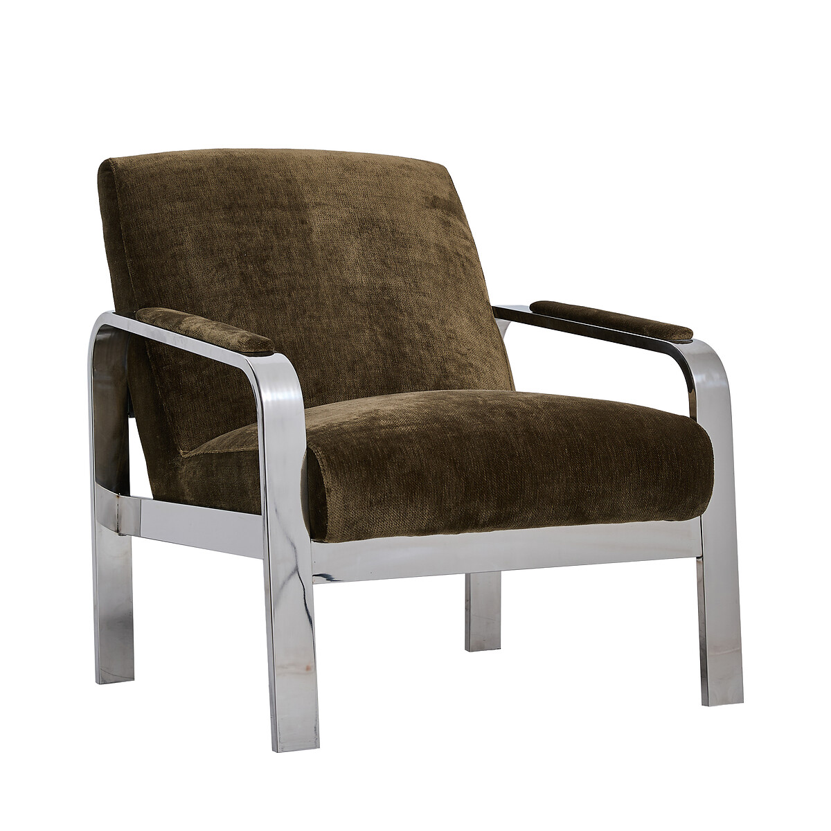 Zenny Chenille Chrome Frame Armchair khaki, ÉDITÉ