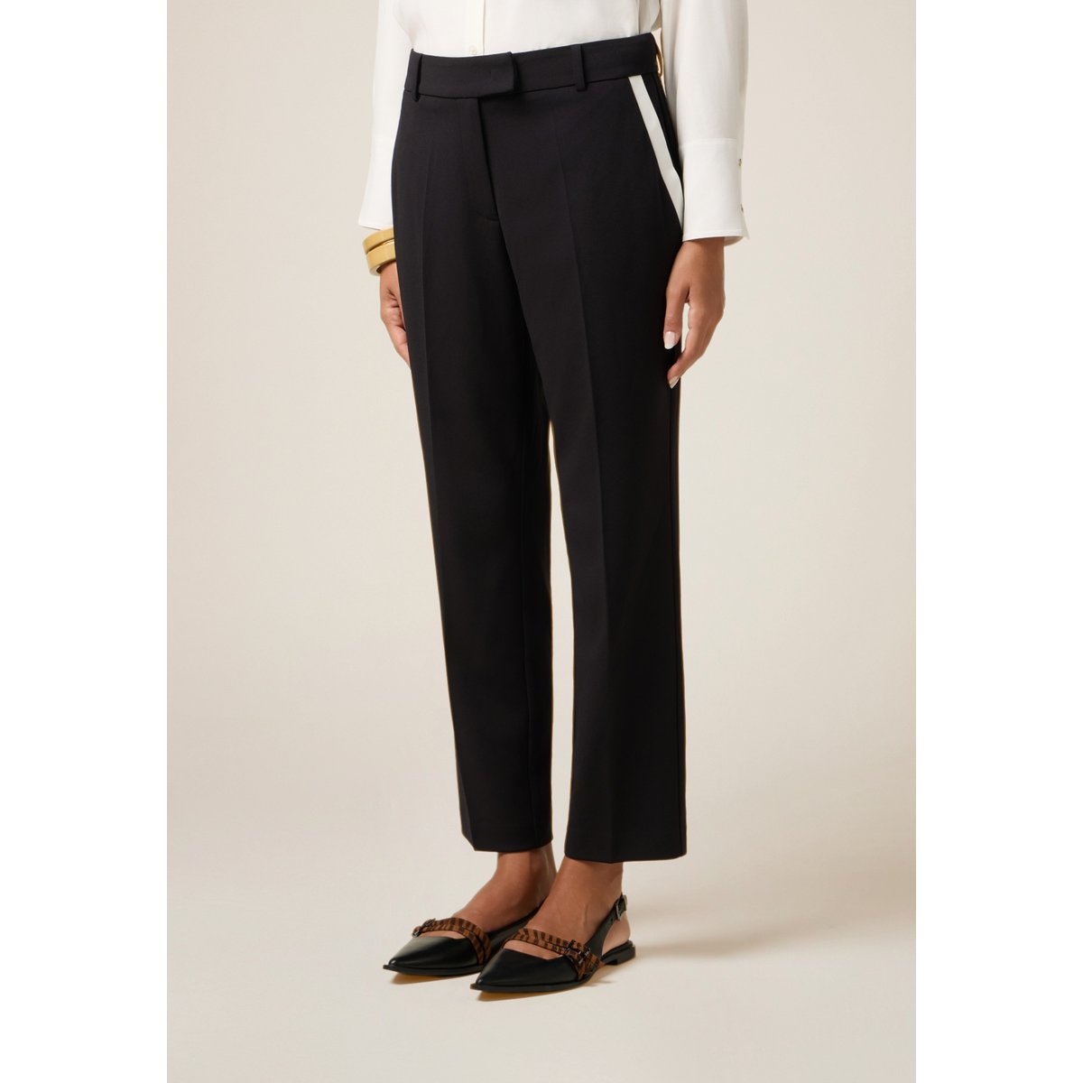 Pantalon cigarette avec bordures contrastantes noir, OLTRE
