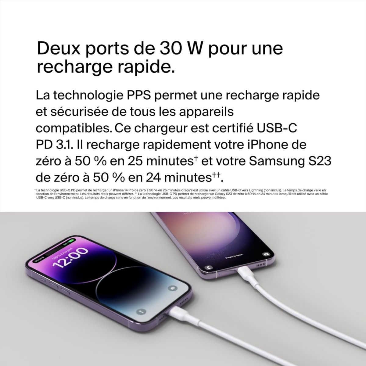 Chargeur 2x USB-C 30W Blanc couleur unique, BELKIN
