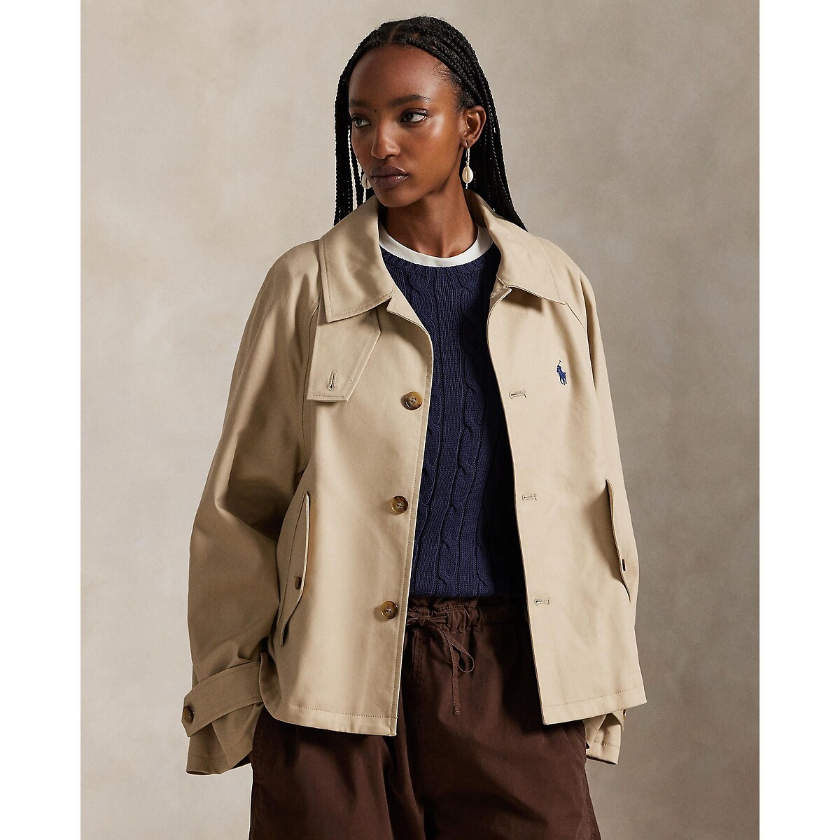 Cotton A-Line Jacket with Button Fastening beige, POLO RALPH LAUREN