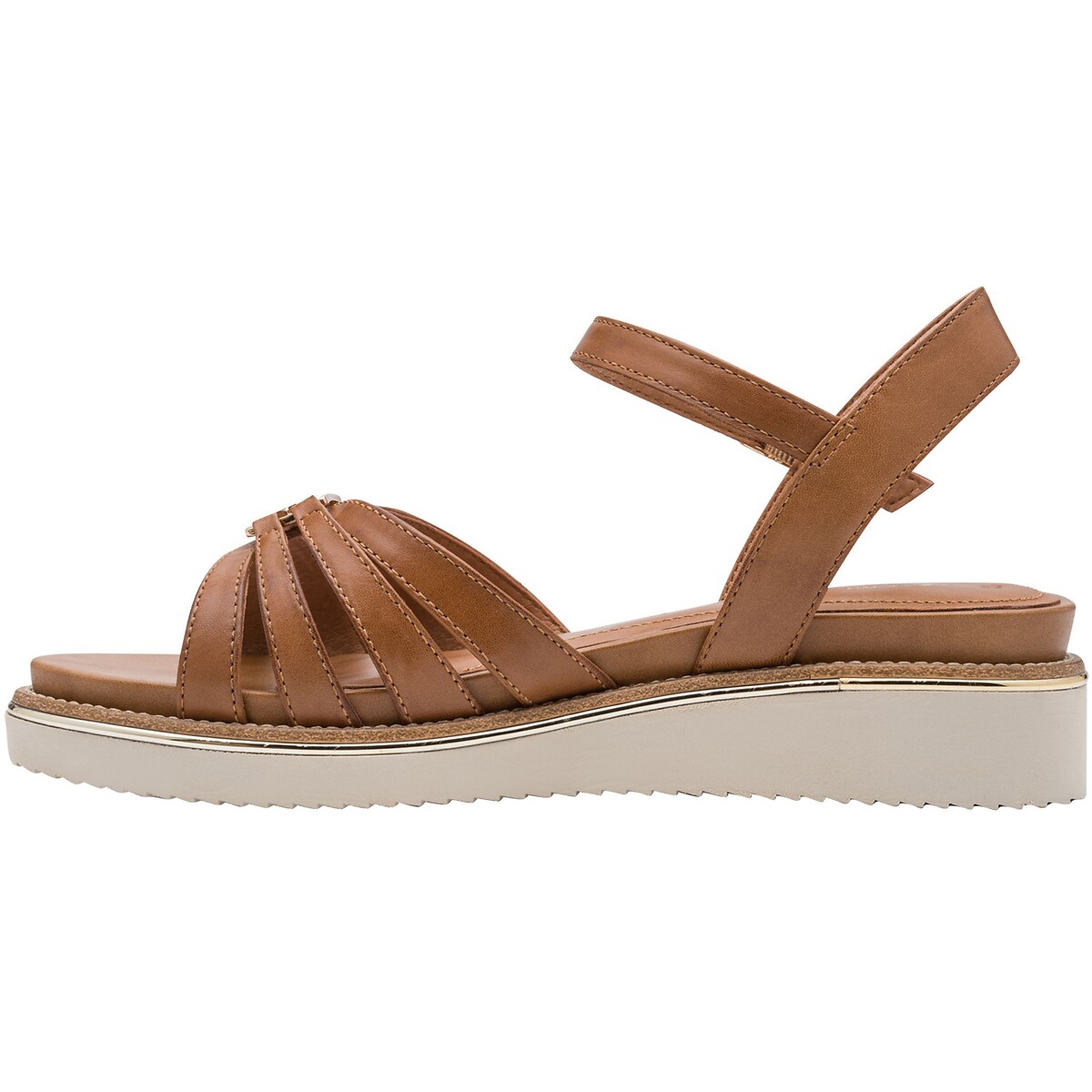 Sandales compensées en cuir cognac, TAMARIS