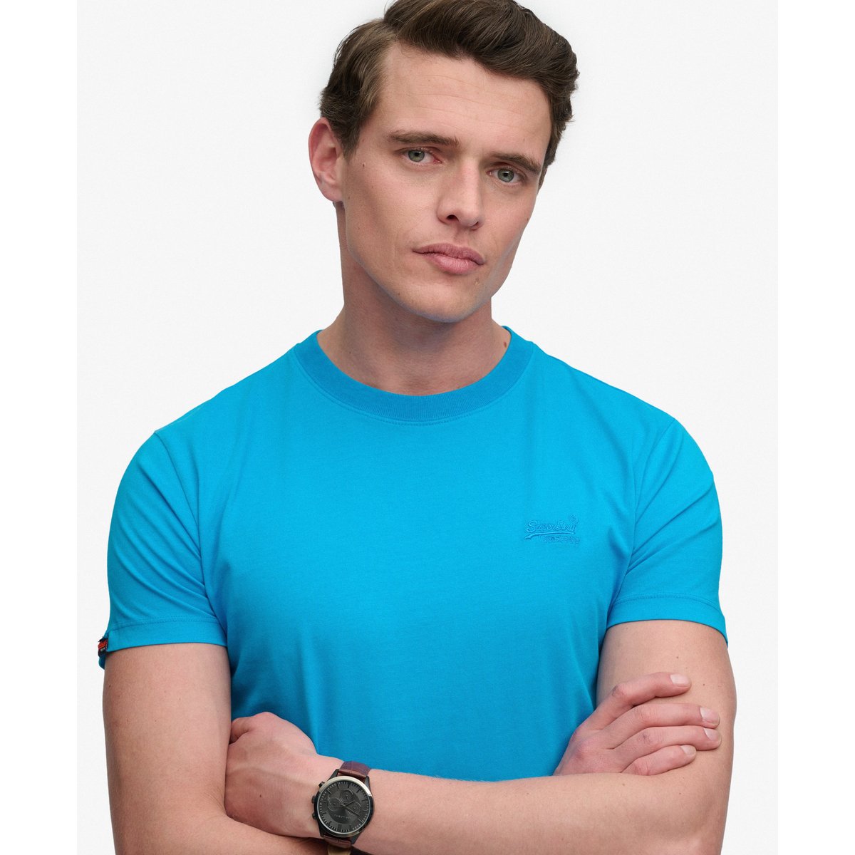 T-shirt Néon Logo Essential Brodé bleu atomique, SUPERDRY
