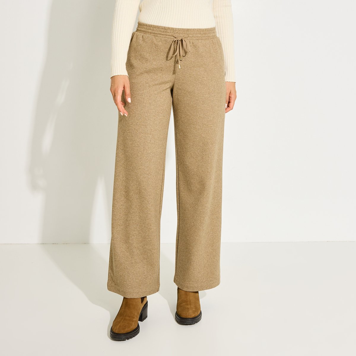 Pantalon droit ample chaud maille beige, GRAIN DE MALICE