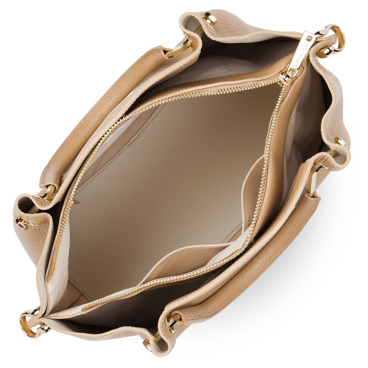 Foulonne Double Louisa leather zip-up large handbag natural, LANCASTER