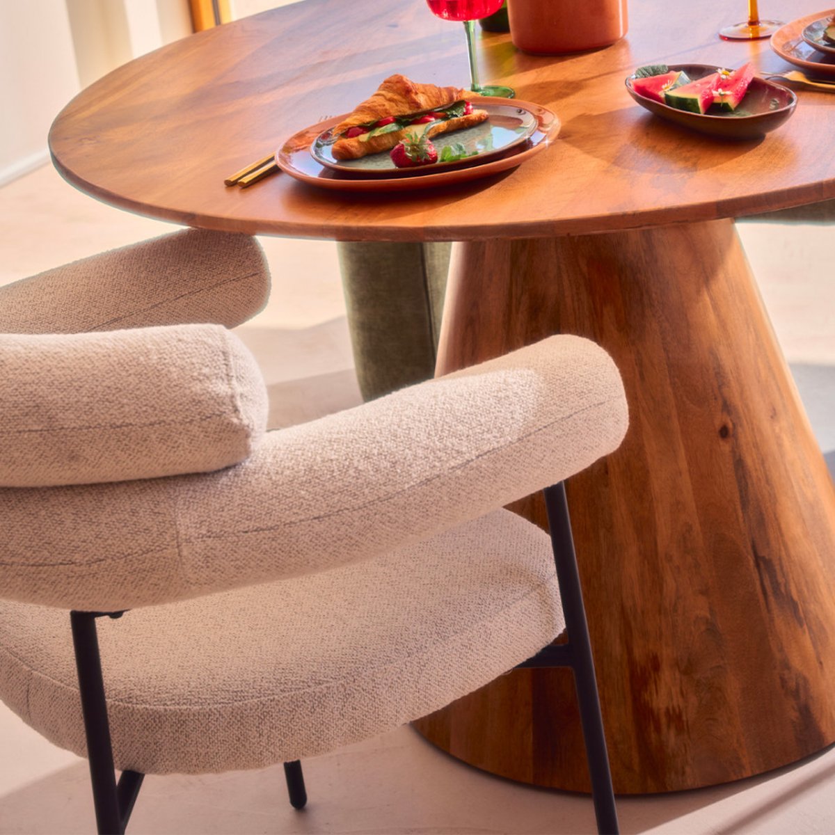 Lot de 2 fauteuils de table en tissu bouclette et métal- NORI écru, DRAWER