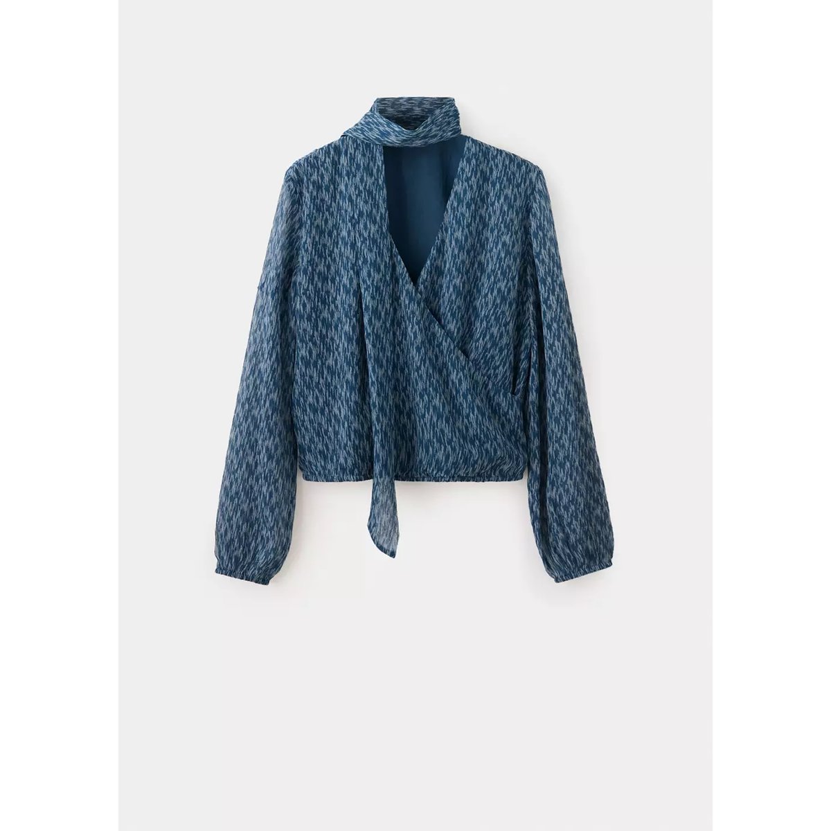 Blouse fluide imprimée avec détail de nœud bleu pétrole, MANGO TEEN