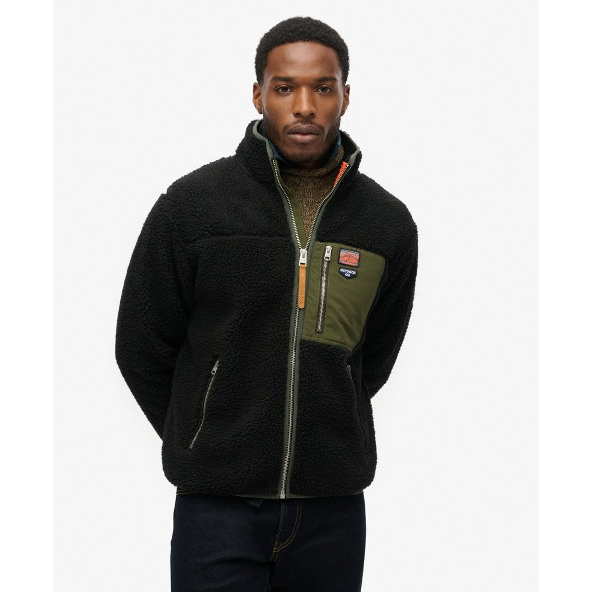 Polaire sherpa zippée avec poche noir, SUPERDRY