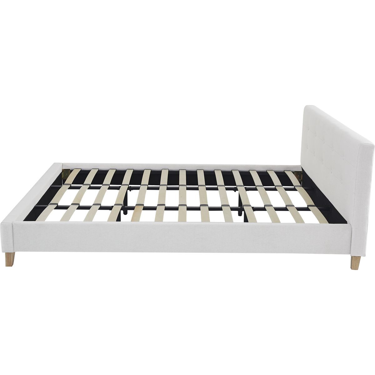 Lit avec tête de lit en tissu - MILO beige, HOMIFAB
