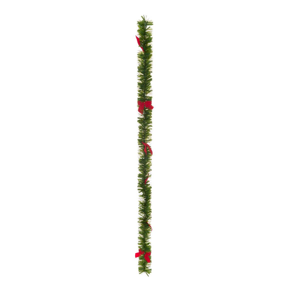 Guirlande de Noël scintillante brins mixtes verte 110 x 7 x 2 m avec nœud rouge vert, FEERIC LIGHTS & CHRISTMAS