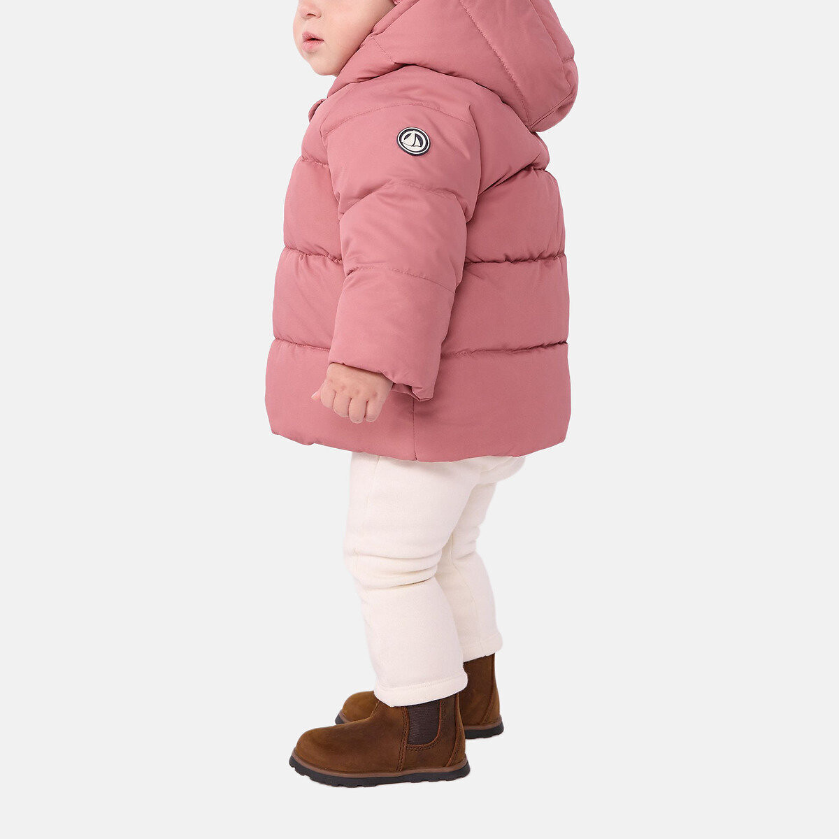 Piumino a tinta unita con cappuccio, in poliestere rosa, PETIT BATEAU