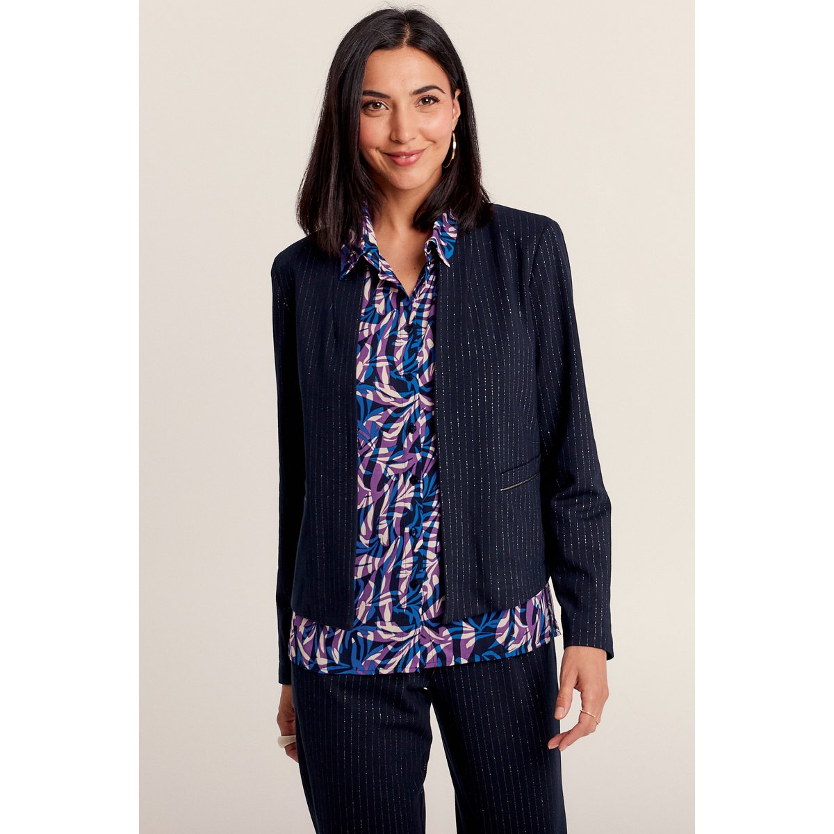 Veste ajustée col châle bleu marine, BREAL