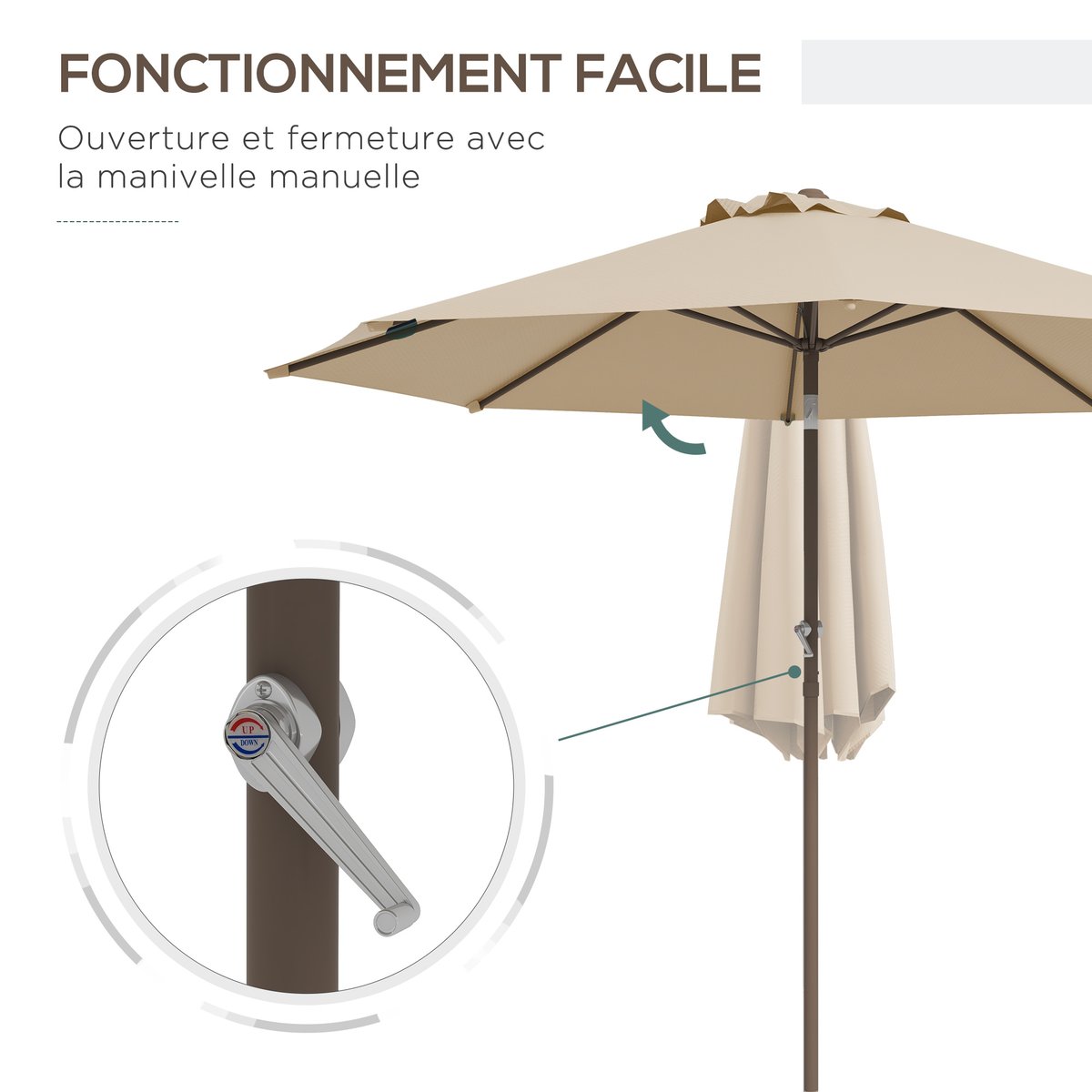 Parasol de terrasse Polyester Kaki beige, OUTSUNNY
