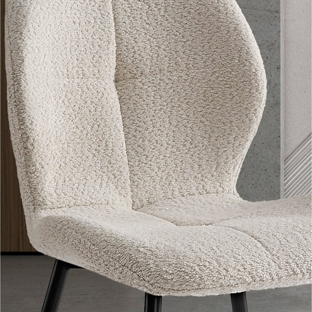 Lot de 2 chaises tissu bouclette et métal, NOVA blanc, HISPANOHOGAR