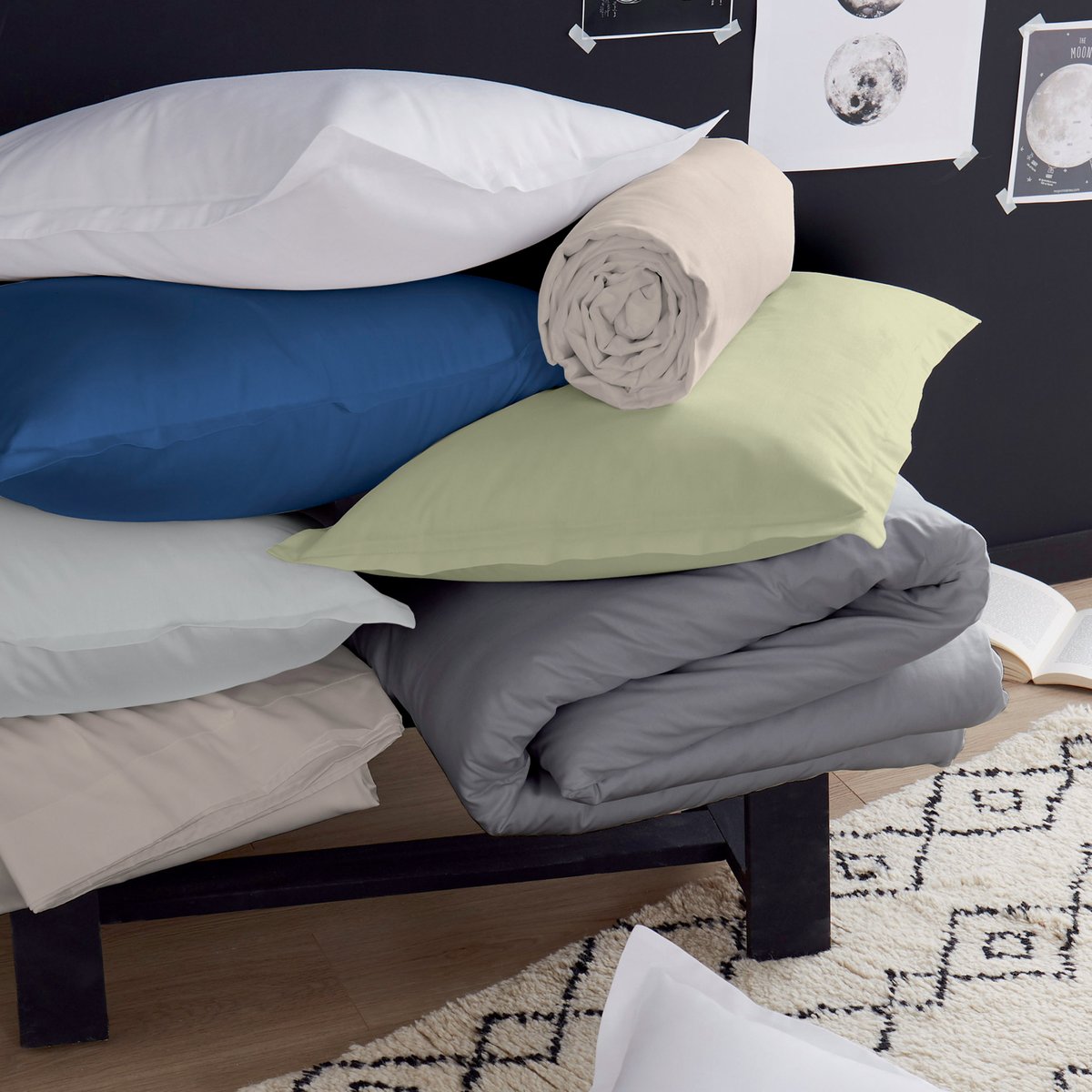 Drap-housse uni en satin de coton blanc, TRADILINGE