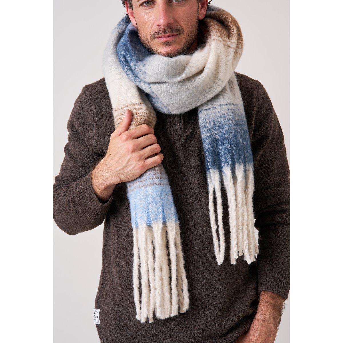 Écharpe homme rayée avec franges STENTO blue, DEELUXE