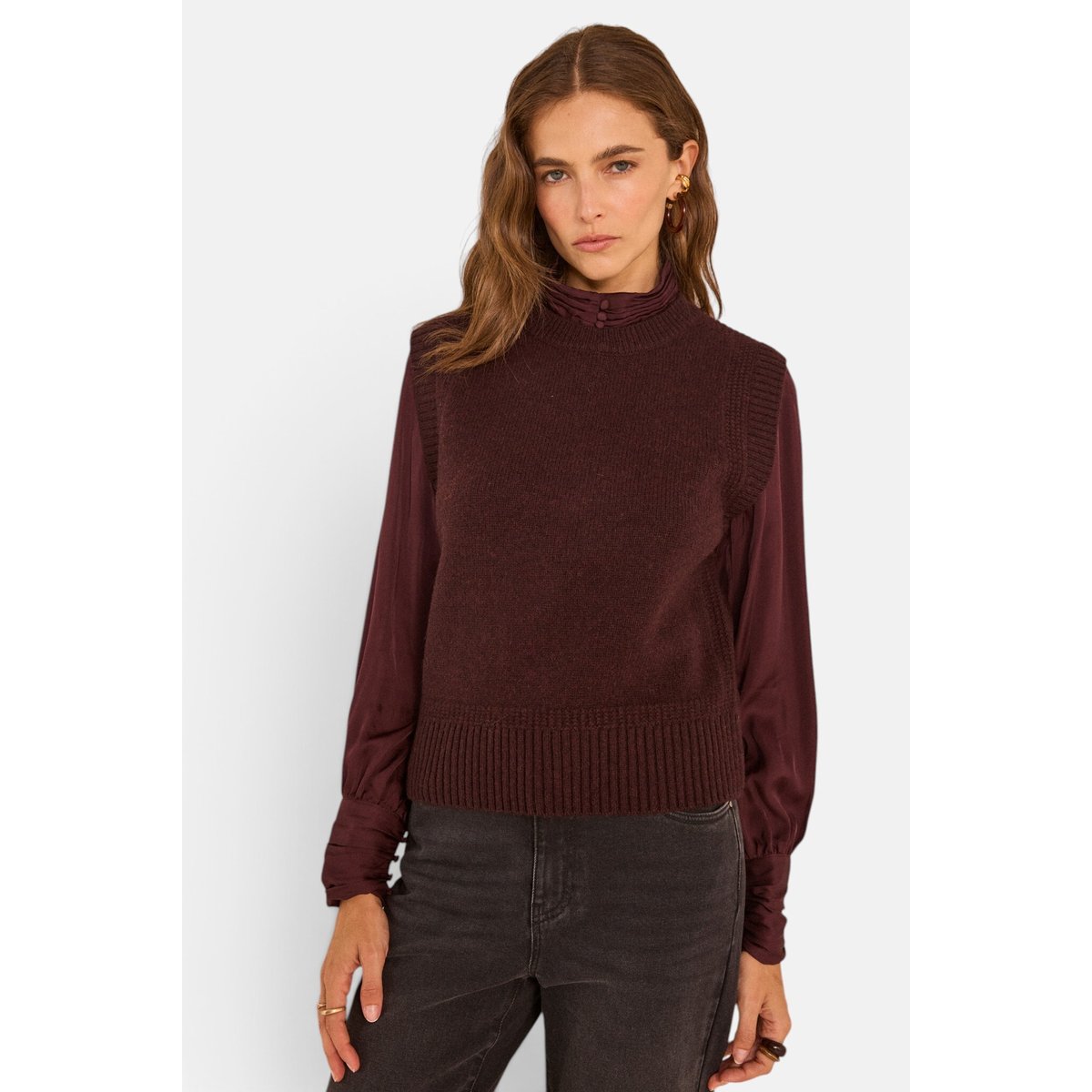 Pull sans manches en laine ANOUK aubergine, Maison 123