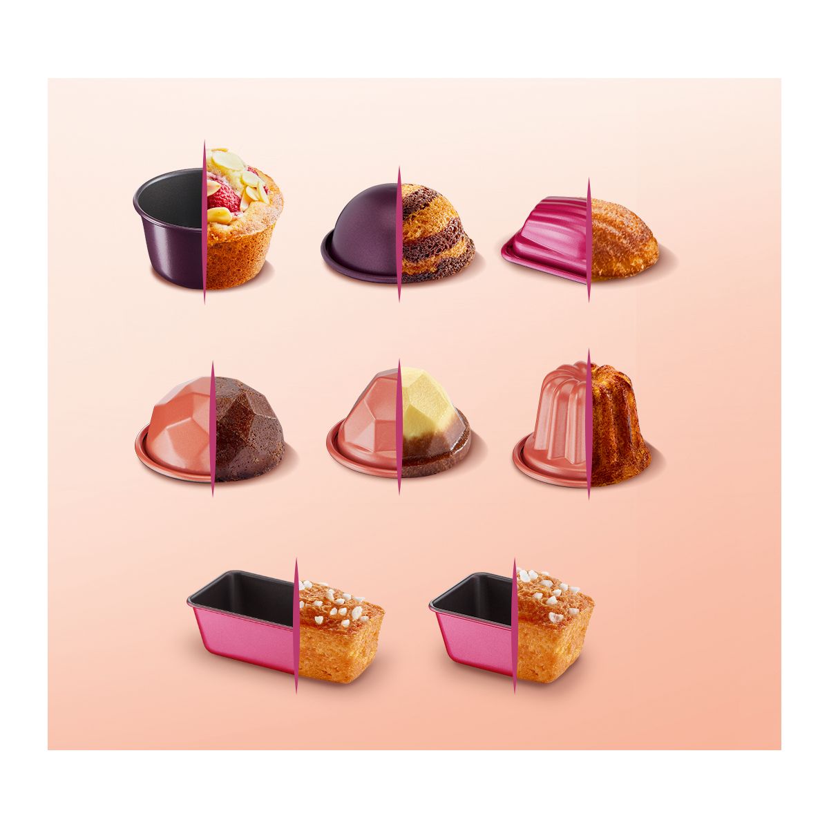 Moule à gâteau Creabake support 9 empreintes coloris unique, TEFAL