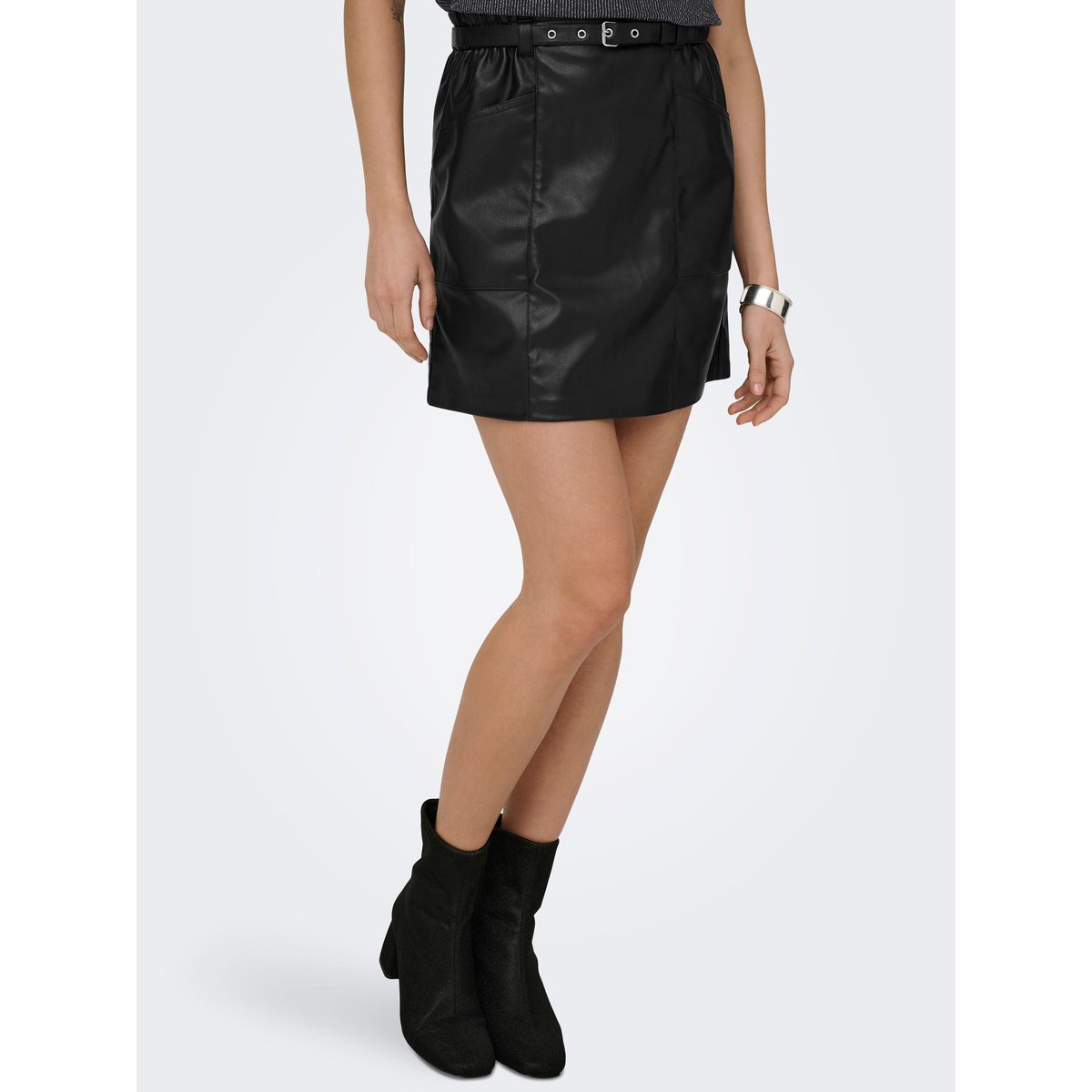 Jupe en simili, taille haute noir, ONLY