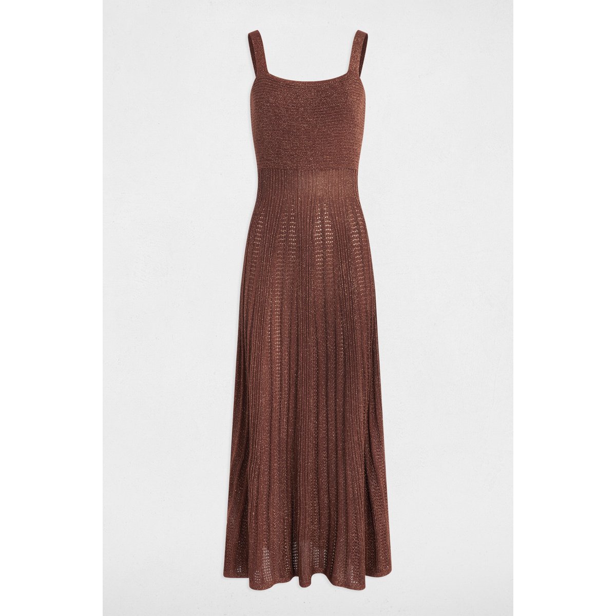 Robe tricot longue droite marron cognac, MORGAN