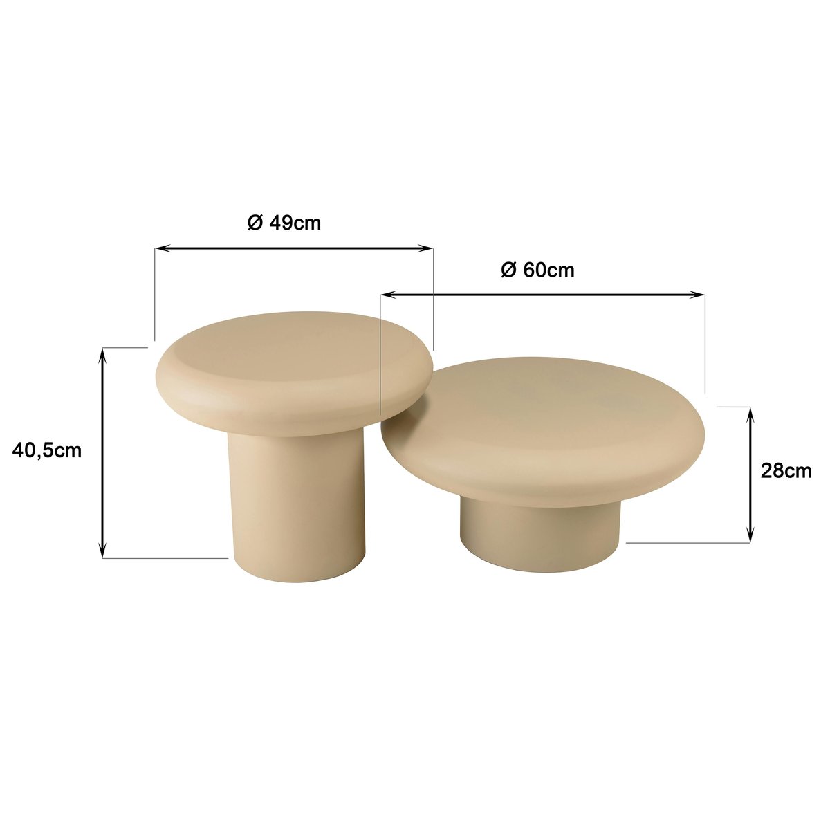 Set de 2 tables basses forme champignon en fer beige mat ELORA beige, PIER IMPORT