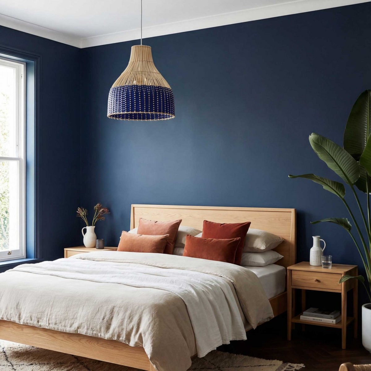 Suspension bicolore en rotin, SKIPP bleu, C-CREATION