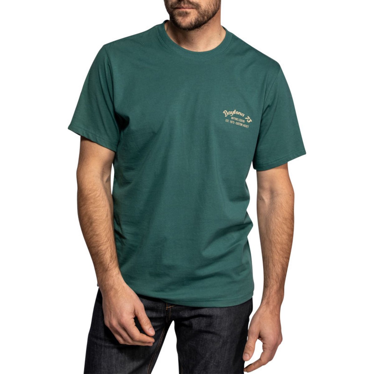 T-shirt Vernon en coton vert à coupe droite pourvu d'un col rond vert, DAYTONA