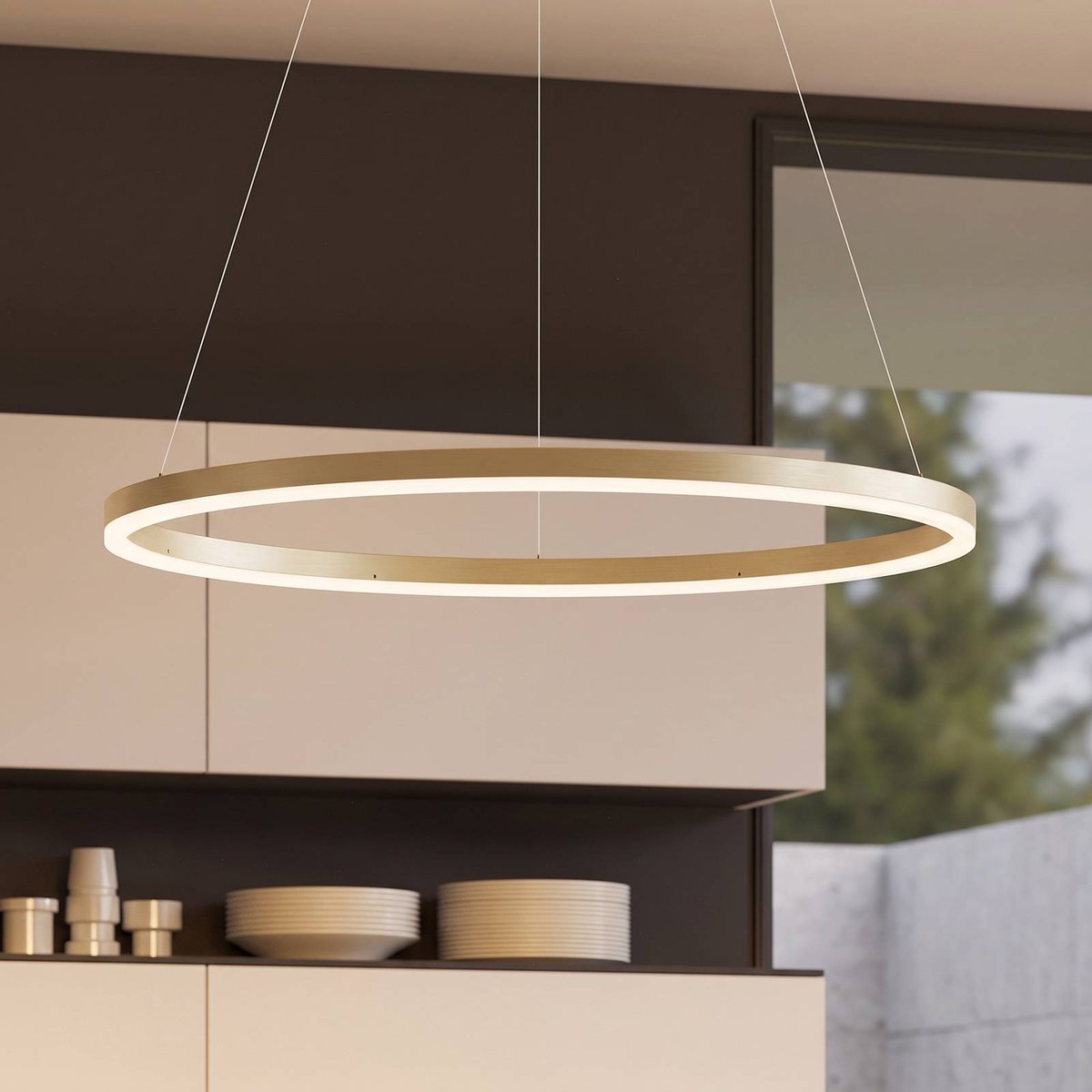Suspension en métal moderneLED, Albiona beige, blanc, ARCCHIO