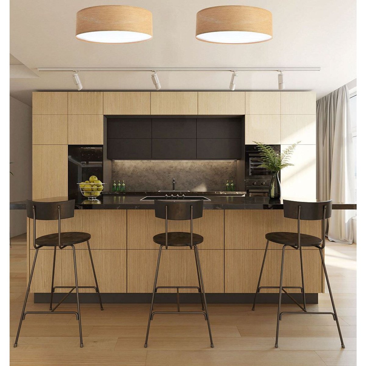 Plafonnier en tissu, NATURAL mesh aspect bois intérieur blanc, BPS KONCEPT