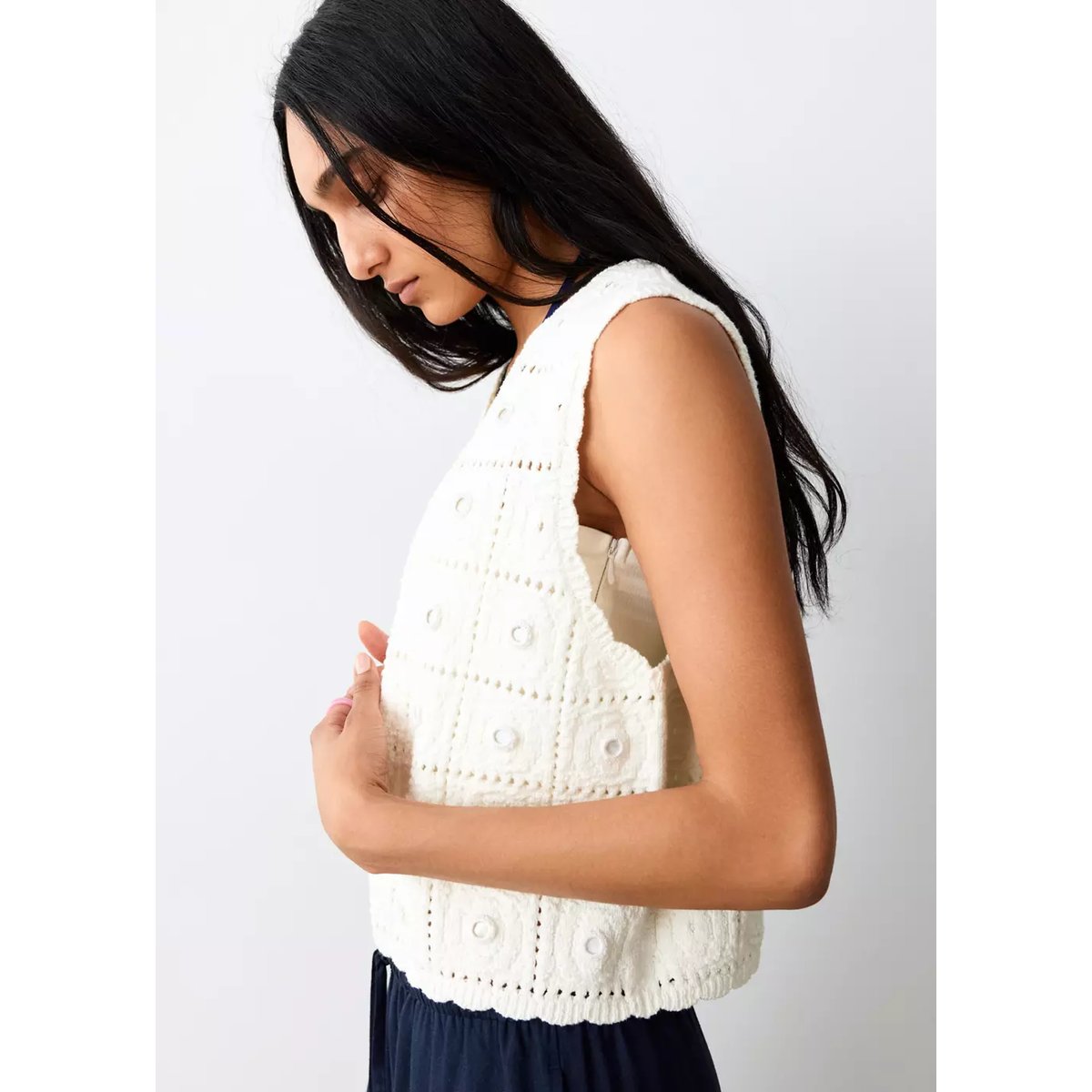 Gilet maille ajourée blanc, MANGO TEEN