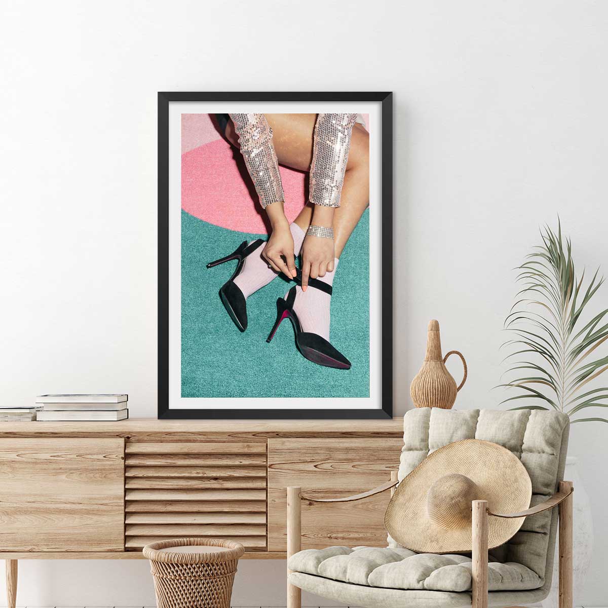 Affiche vintage Disco party affiche + cadre en bois - noir, HEXOA