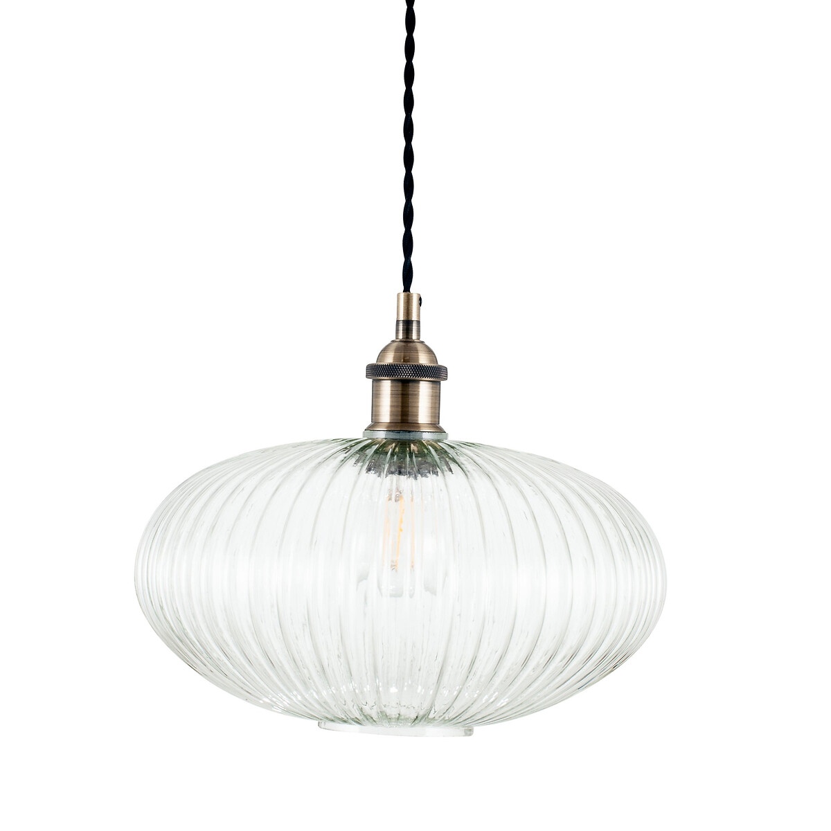Aliyah Ribbed Glass Oval Pendant Light in Antique Brass glass, SO'HOME