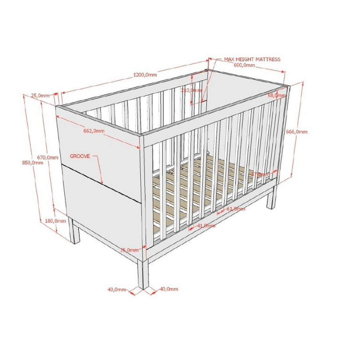 Lit Bébé eva 60x120 blanc couleur unique, VIPACK