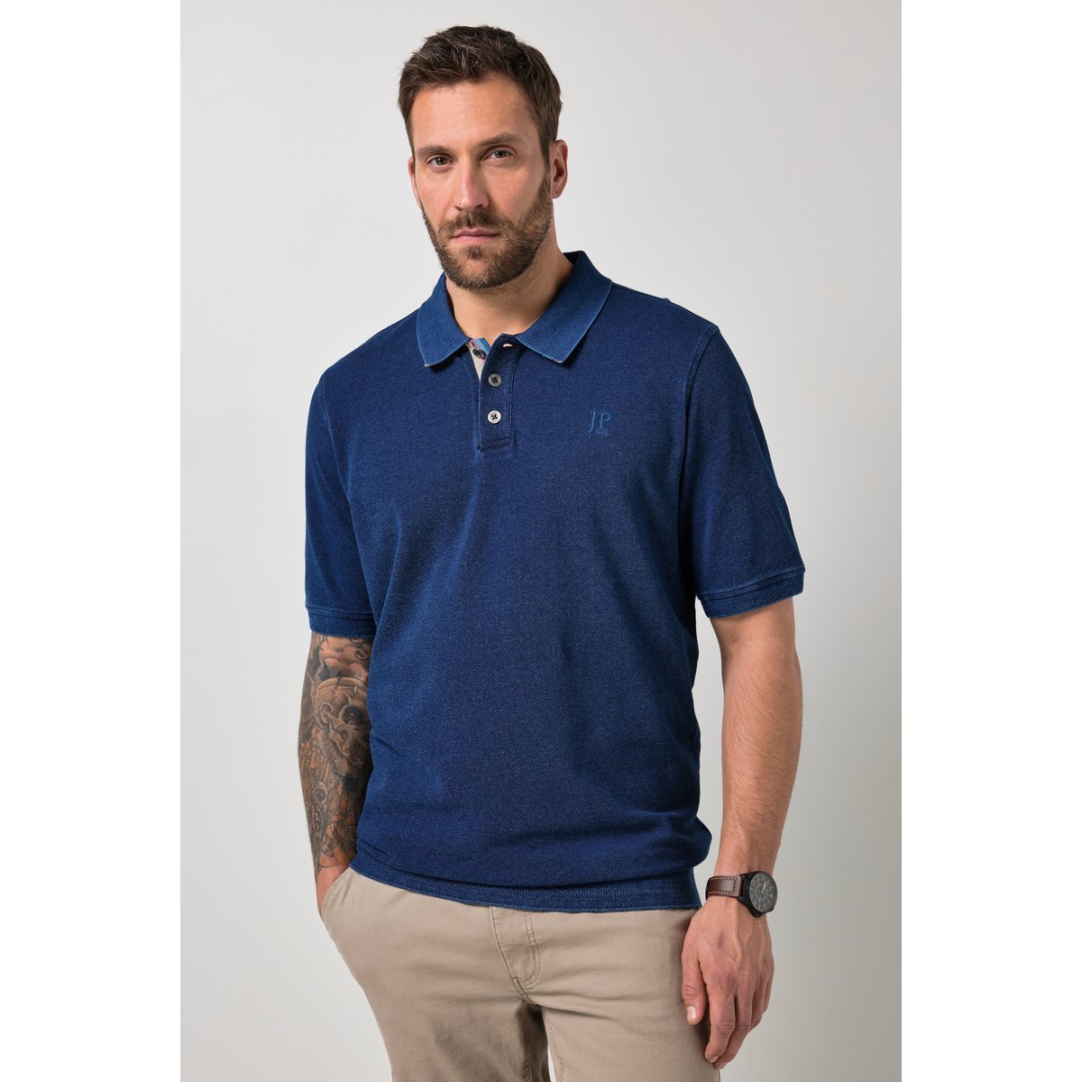 Polo en piqué bleu jean, JP1880
