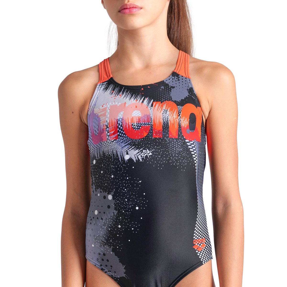 Maillot de bain arena Feel Light Tricks Swim Pro Back pour fille black-calypso coral-multi, ARENA
