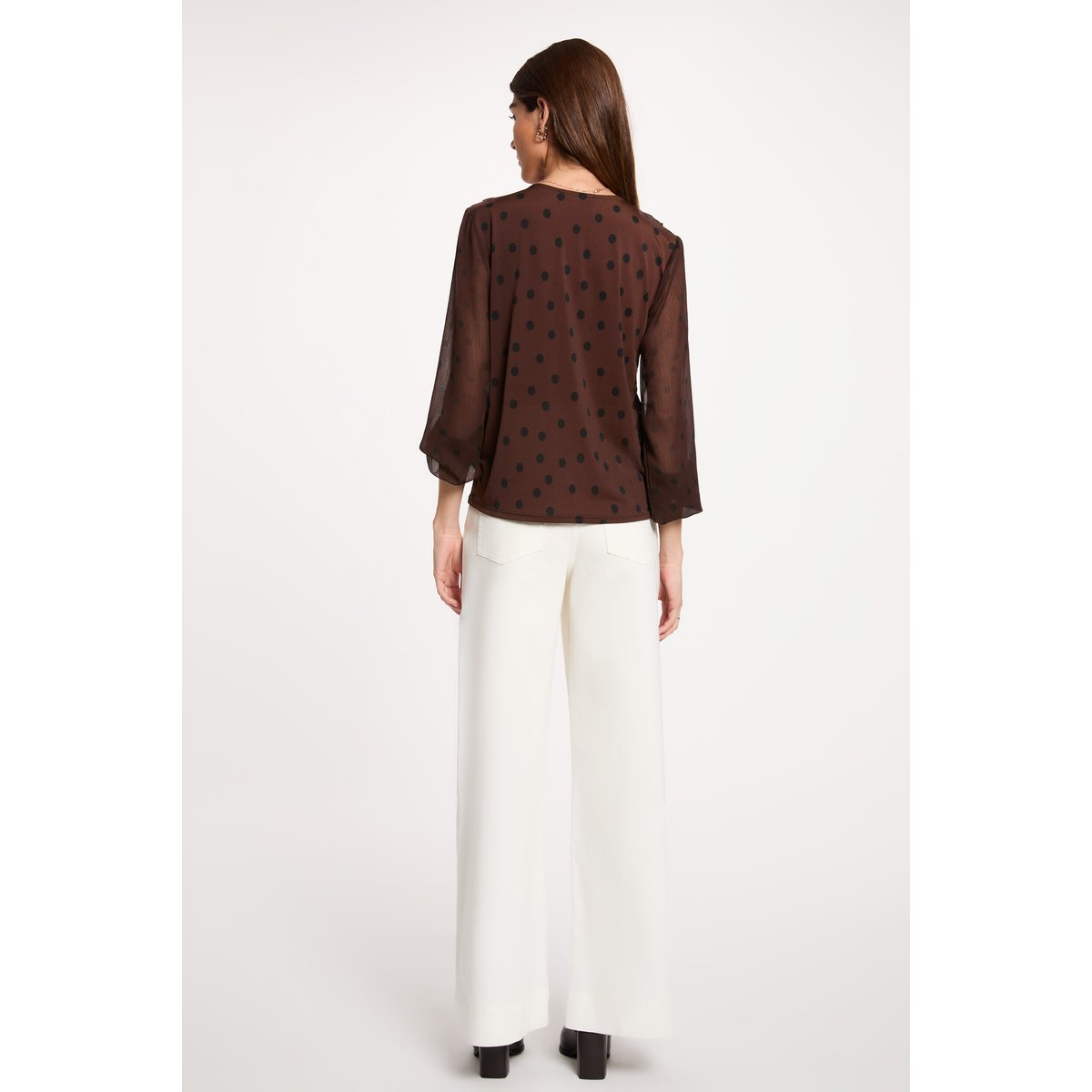 Chemise col v voile marron foncé, MORGAN