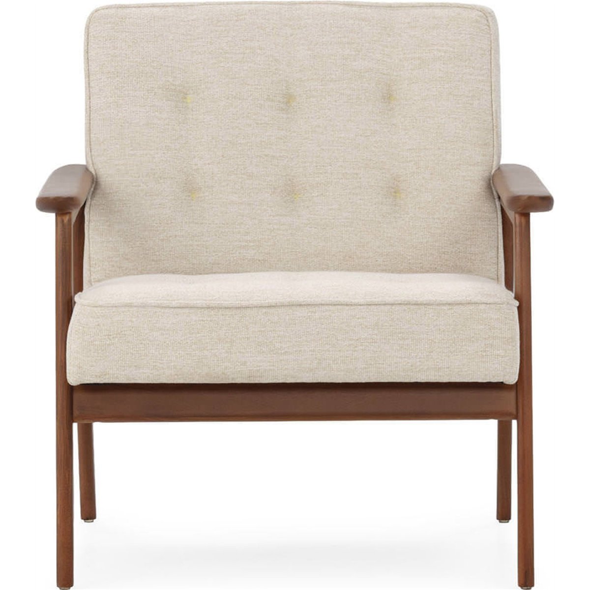 Fauteuil rétro en bois de hêtre et tissu noyer et beige, RECOLLECTION