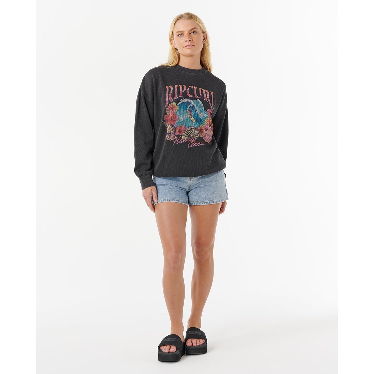 Sweat col rond HAWAII CLASSIC HERITAGE noir délavé, RIP CURL
