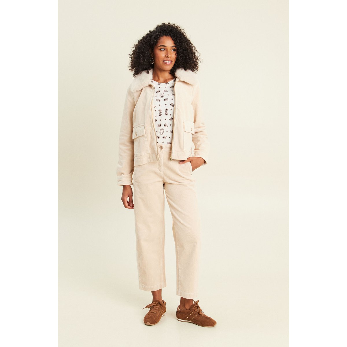 Pantalon large 7/8ème en velours sable, BREAL
