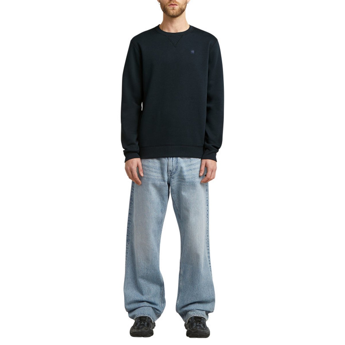 Sweat marine uni avec une coupe droite et des manches longues bleu foncé, G-Star RAW