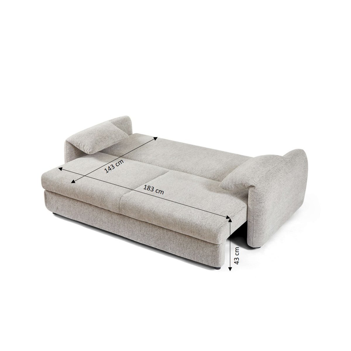 Canapé droit convertible chenille tramé ANGEA beige, BAÏTA