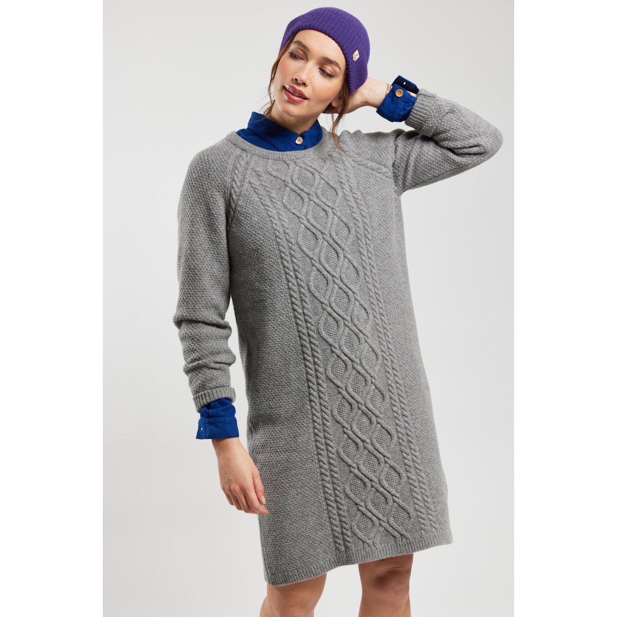 Robe pull torsades en laine gris chiné, ARMOR-LUX